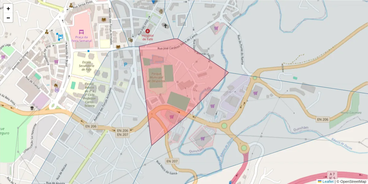 Mapa detalhado do código postal 4820-253 com limites, códigos postais vizinhos e agências dos correios