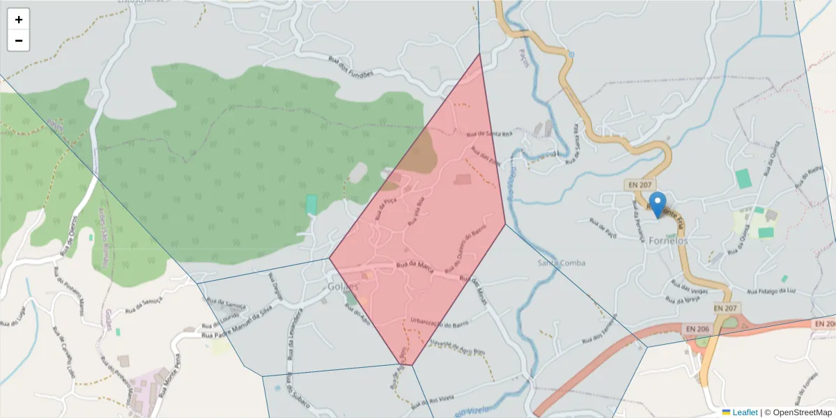 Mapa detalhado do código postal 4820-476 com limites, códigos postais vizinhos e agências dos correios