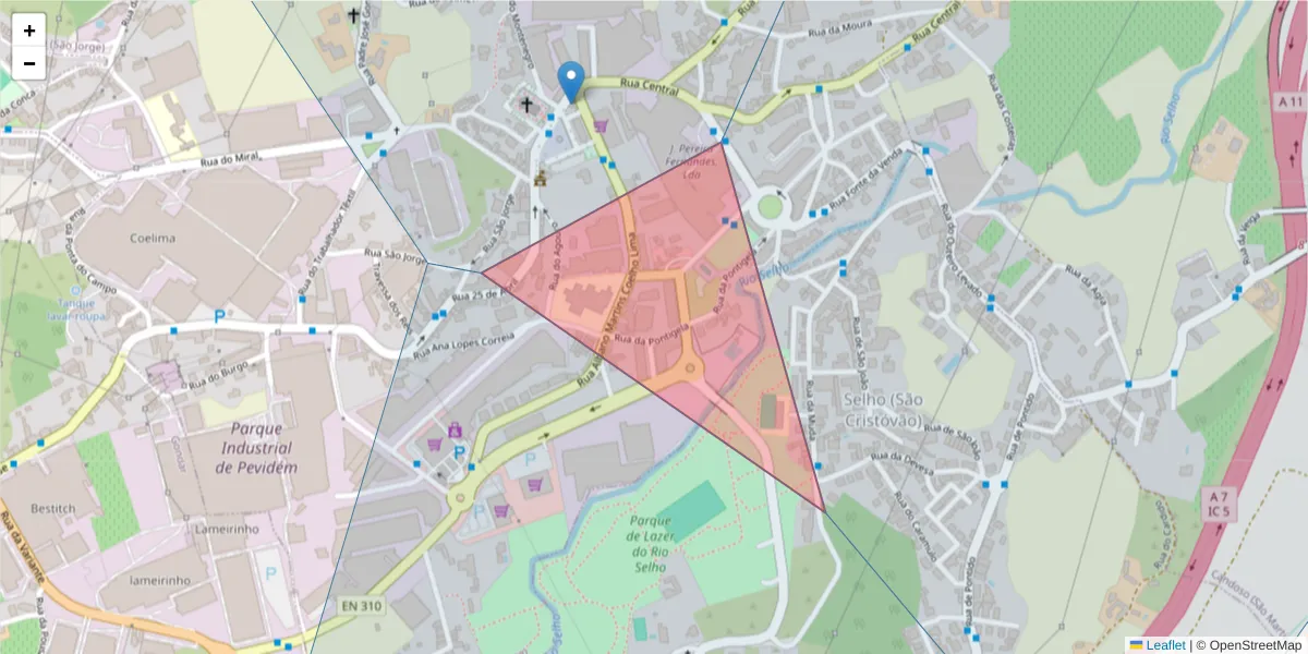Mapa detalhado do código postal 4835-324 com limites, códigos postais vizinhos e agências dos correios