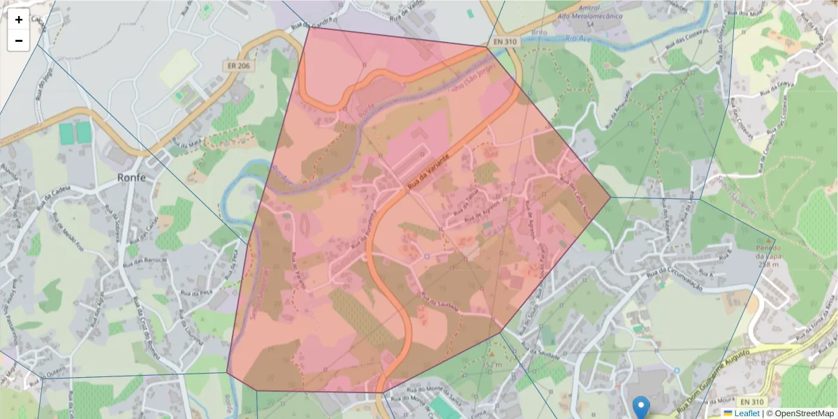 Mapa detalhado do código postal 4835-612 com limites, códigos postais vizinhos e agências dos correios