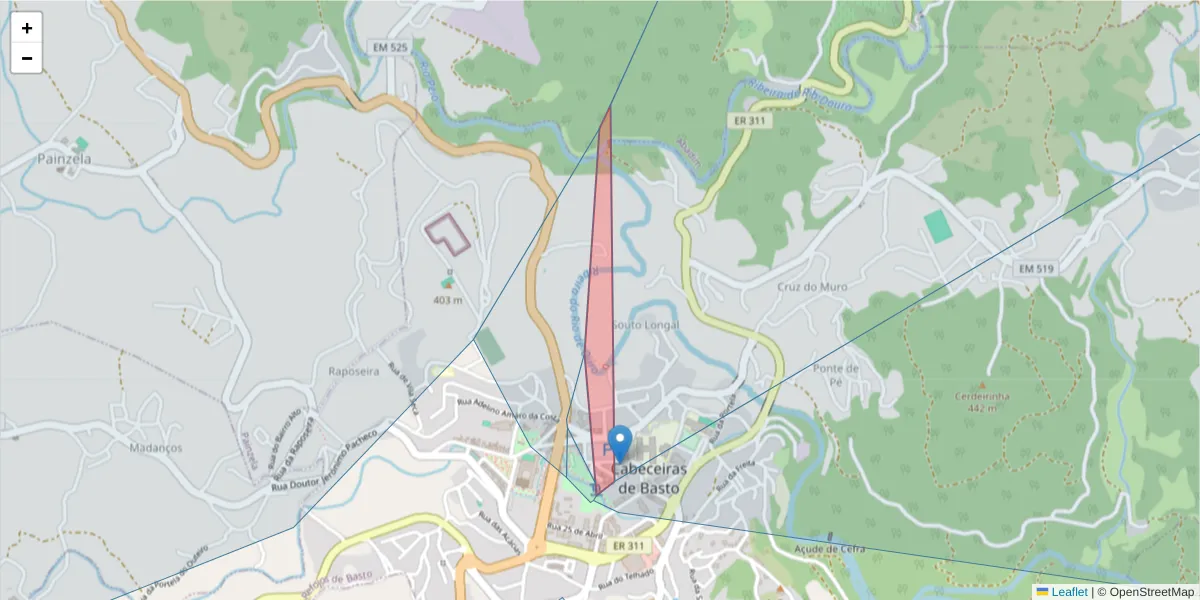Mapa detalhado do código postal 4860-353 com limites, códigos postais vizinhos e agências dos correios