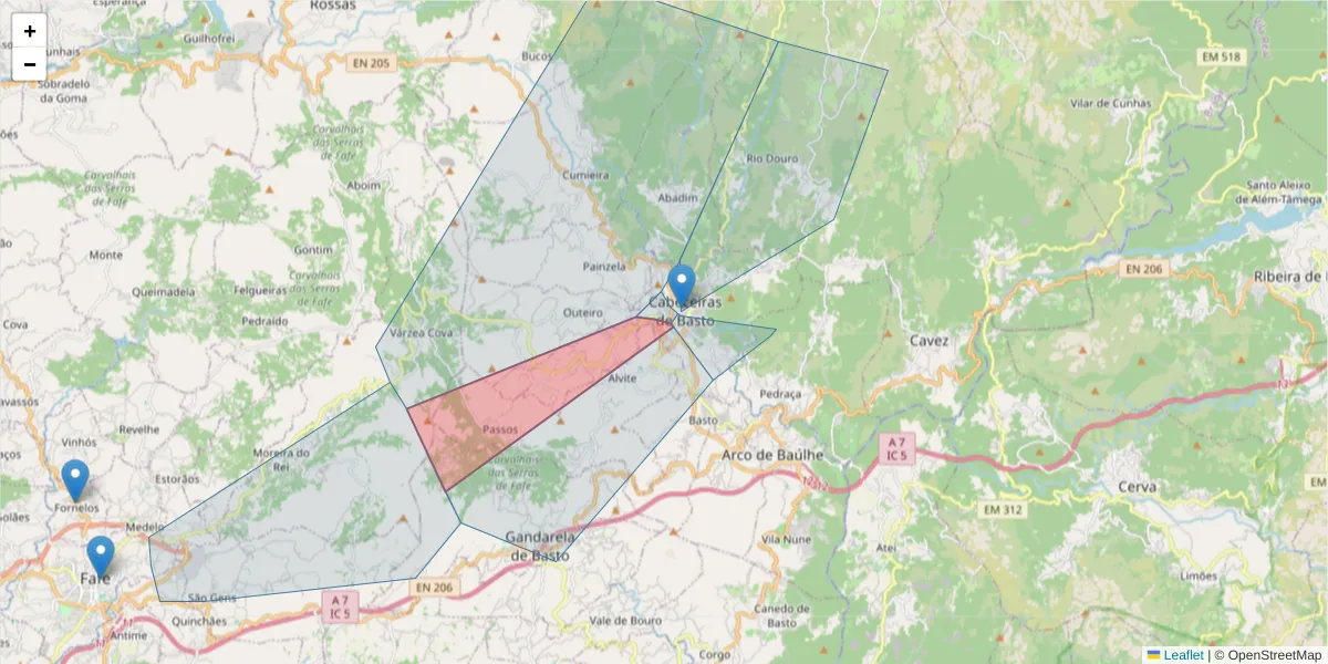 Mapa detalhado do código postal 4860-359 com limites, códigos postais vizinhos e agências dos correios