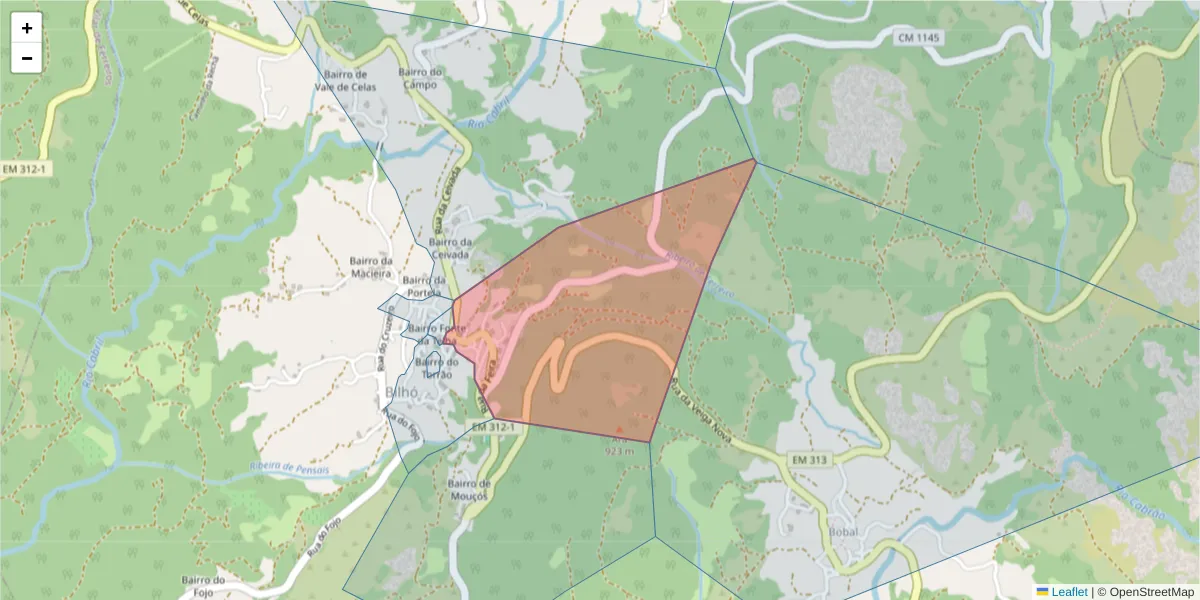 Mapa detalhado do código postal 4880-073 com limites, códigos postais vizinhos e agências dos correios