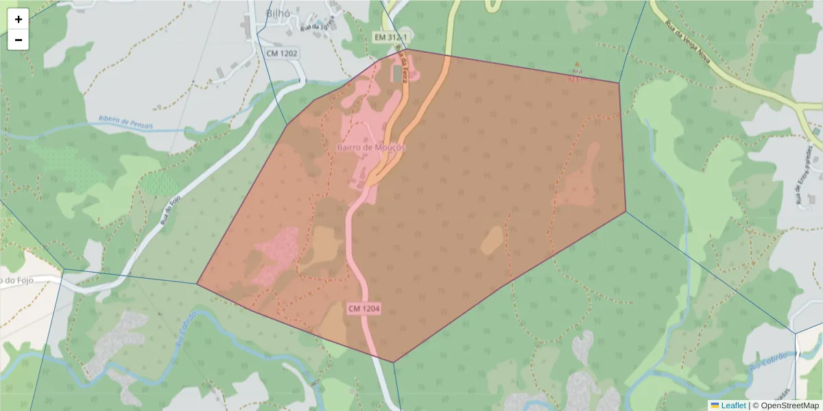 Mapa detalhado do código postal 4880-078 com limites, códigos postais vizinhos e agências dos correios