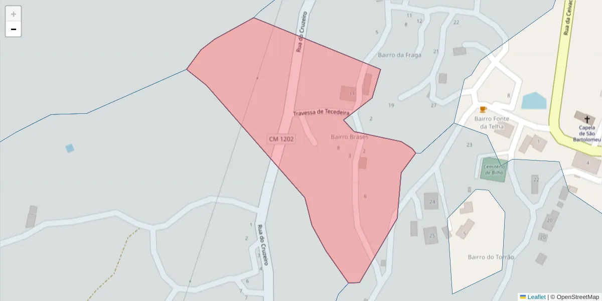 Mapa detalhado do código postal 4880-080 com limites, códigos postais vizinhos e agências dos correios