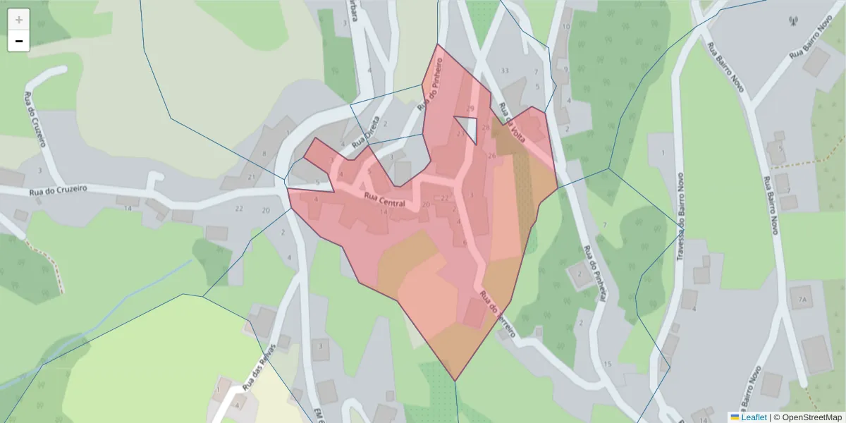 Mapa detalhado do código postal 4880-093 com limites, códigos postais vizinhos e agências dos correios