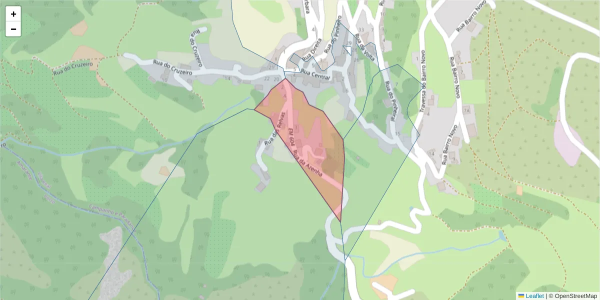 Mapa detalhado do código postal 4880-094 com limites, códigos postais vizinhos e agências dos correios