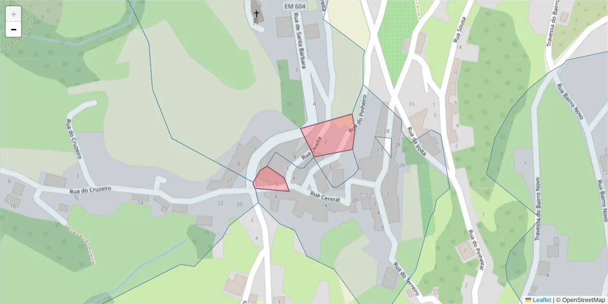 Mapa detalhado do código postal 4880-098 com limites, códigos postais vizinhos e agências dos correios