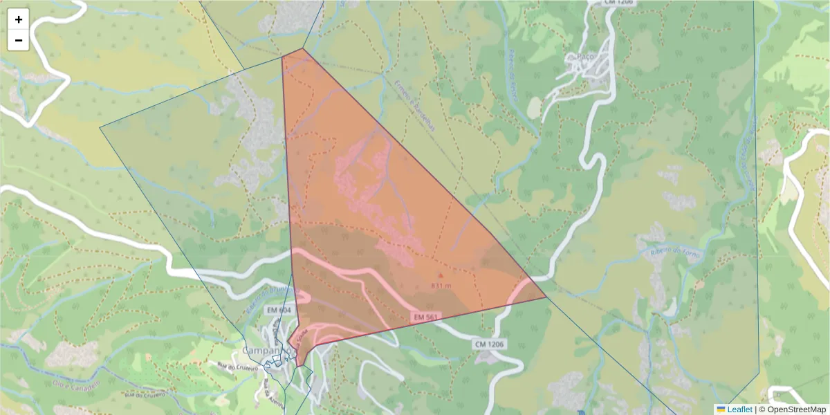 Mapa detalhado do código postal 4880-101 com limites, códigos postais vizinhos e agências dos correios