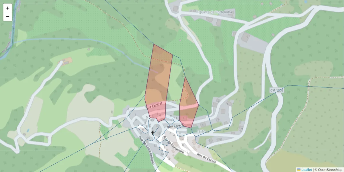 Mapa detalhado do código postal 4880-103 com limites, códigos postais vizinhos e agências dos correios