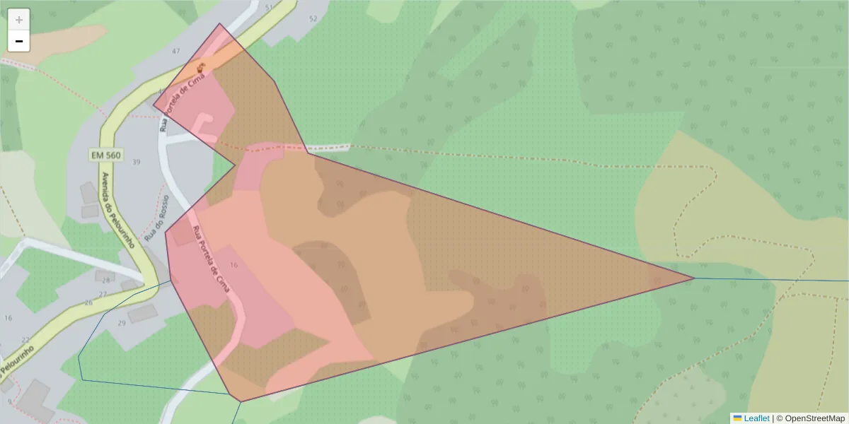 Mapa detalhado do código postal 4880-125 com limites, códigos postais vizinhos e agências dos correios