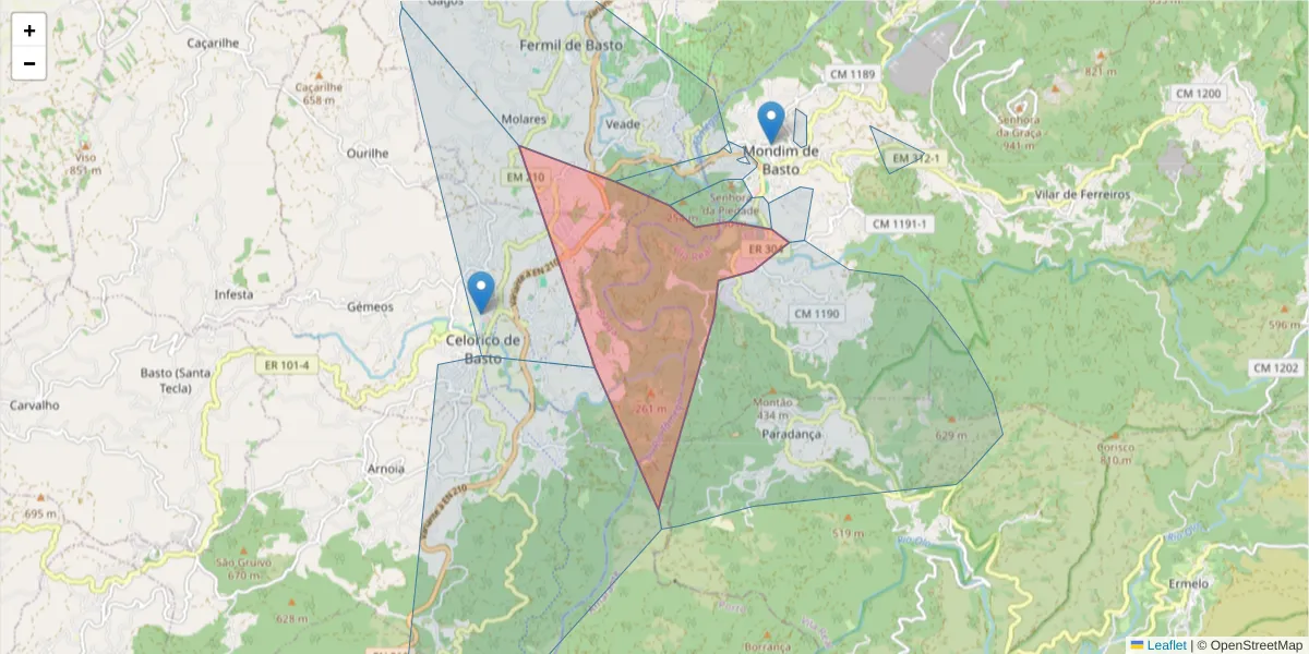 Mapa detalhado do código postal 4880-162 com limites, códigos postais vizinhos e agências dos correios