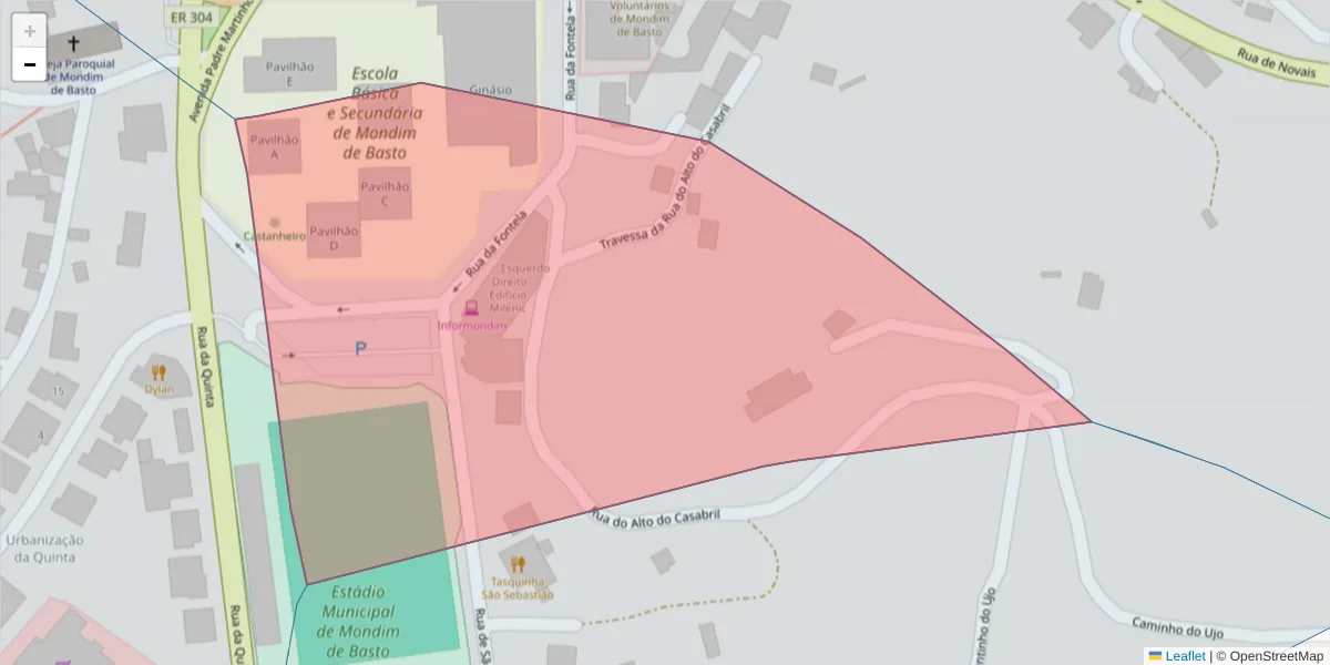 Mapa detalhado do código postal 4880-206 com limites, códigos postais vizinhos e agências dos correios