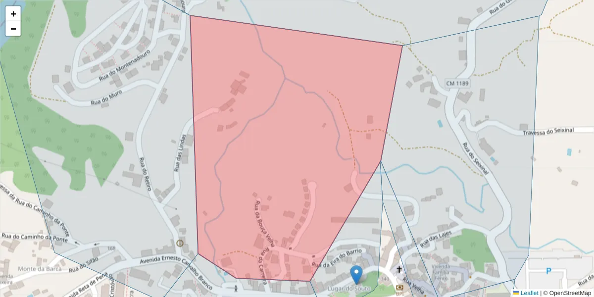 Mapa detalhado do código postal 4880-240 com limites, códigos postais vizinhos e agências dos correios