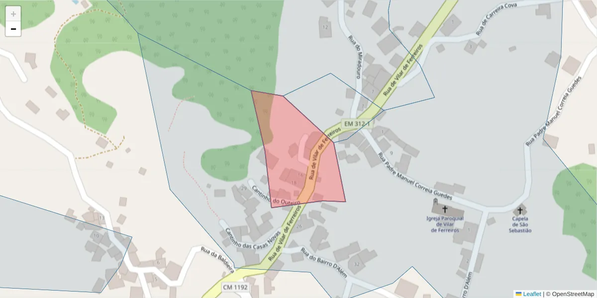 Mapa detalhado do código postal 4880-309 com limites, códigos postais vizinhos e agências dos correios