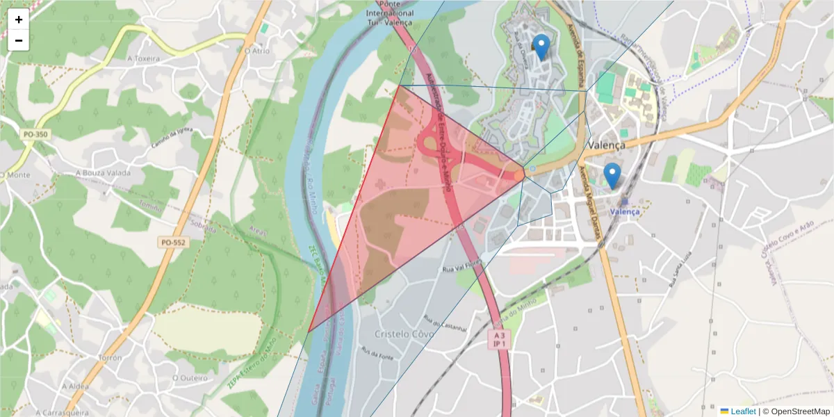 Mapa detalhado do código postal 4930-632 com limites, códigos postais vizinhos e agências dos correios