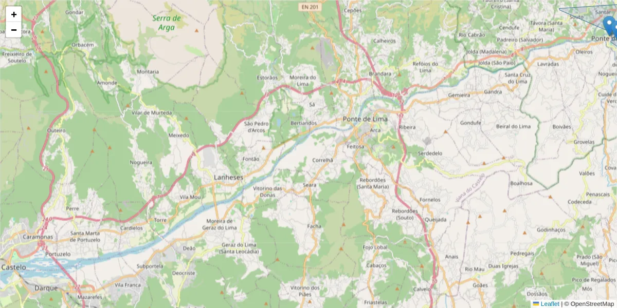 Mapa detalhado do código postal 4980-020 com limites, códigos postais vizinhos e agências dos correios