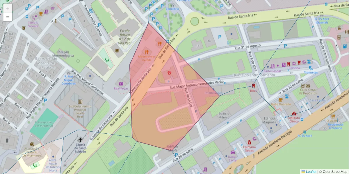 Mapa detalhado do código postal 5000-056 com limites, códigos postais vizinhos e agências dos correios