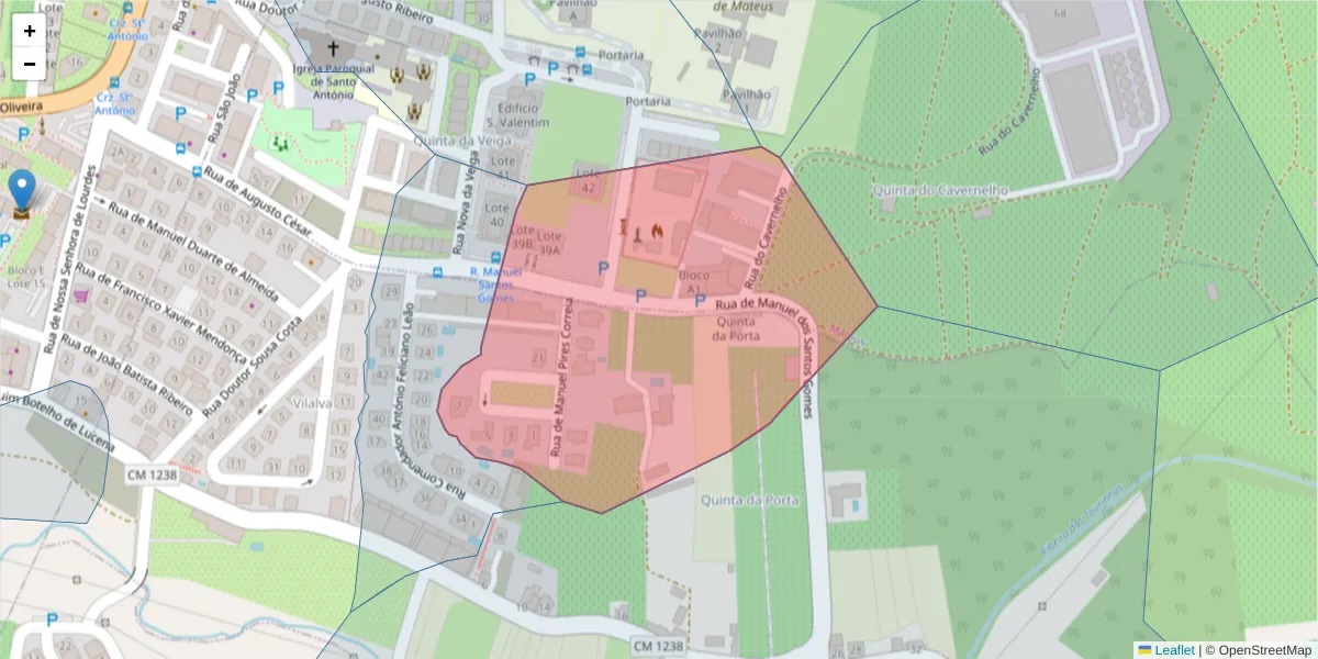 Mapa detalhado do código postal 5000-060 com limites, códigos postais vizinhos e agências dos correios