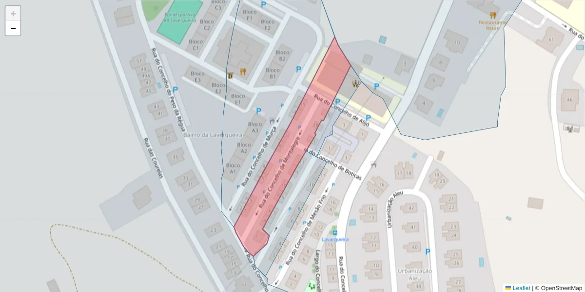 Mapa detalhado do código postal 5000-166 com limites, códigos postais vizinhos e agências dos correios