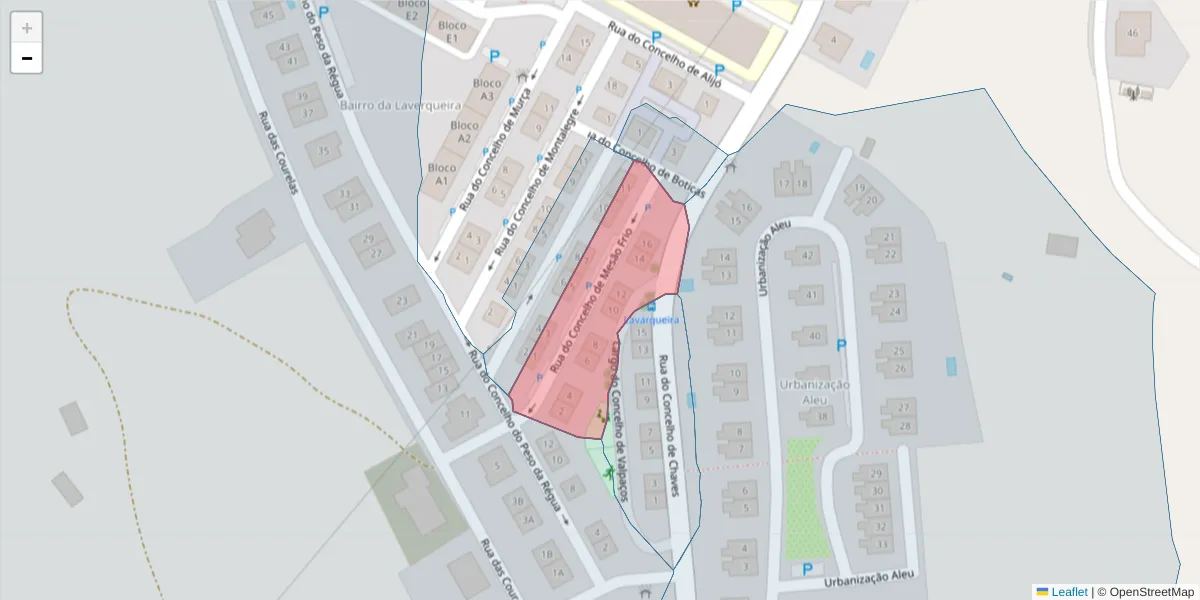 Mapa detalhado do código postal 5000-168 com limites, códigos postais vizinhos e agências dos correios
