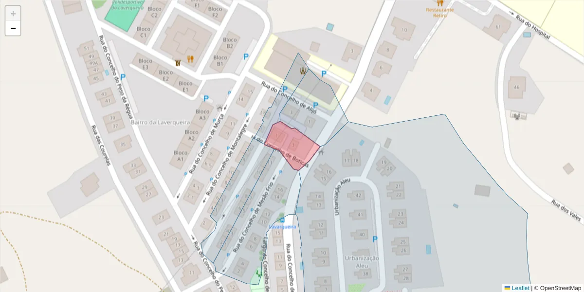 Mapa detalhado do código postal 5000-170 com limites, códigos postais vizinhos e agências dos correios