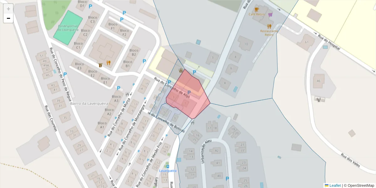 Mapa detalhado do código postal 5000-171 com limites, códigos postais vizinhos e agências dos correios