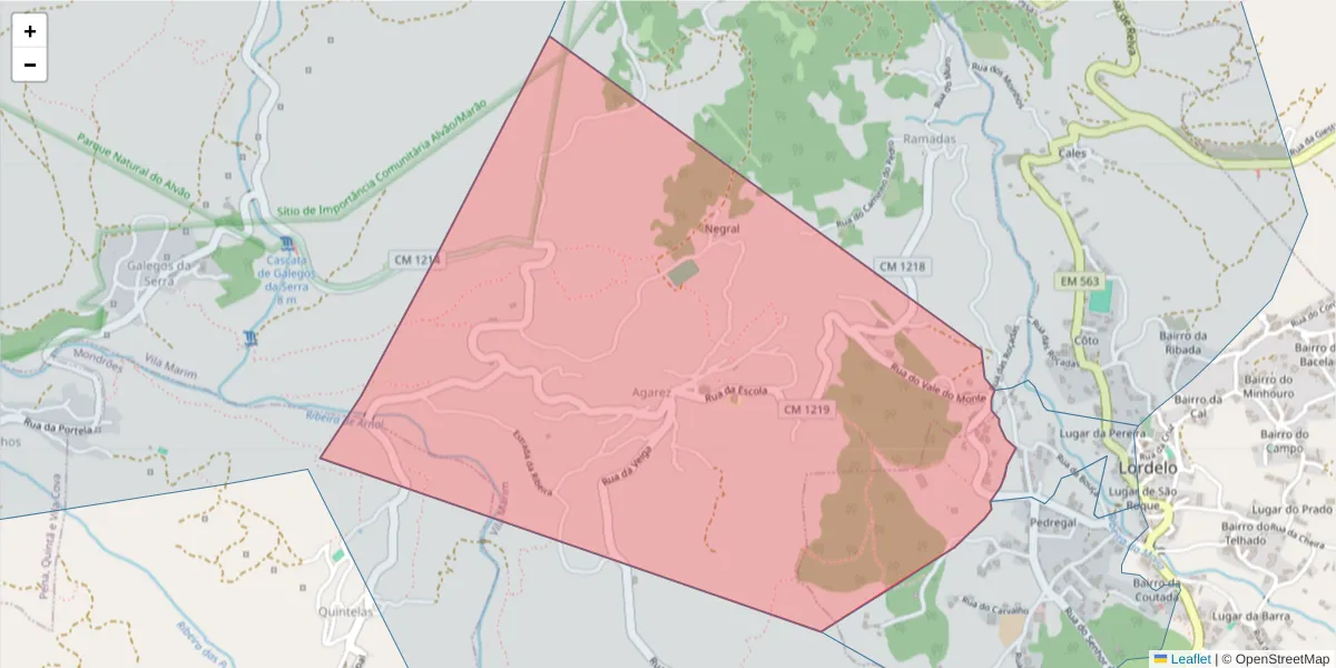Mapa detalhado do código postal 5000-184 com limites, códigos postais vizinhos e agências dos correios