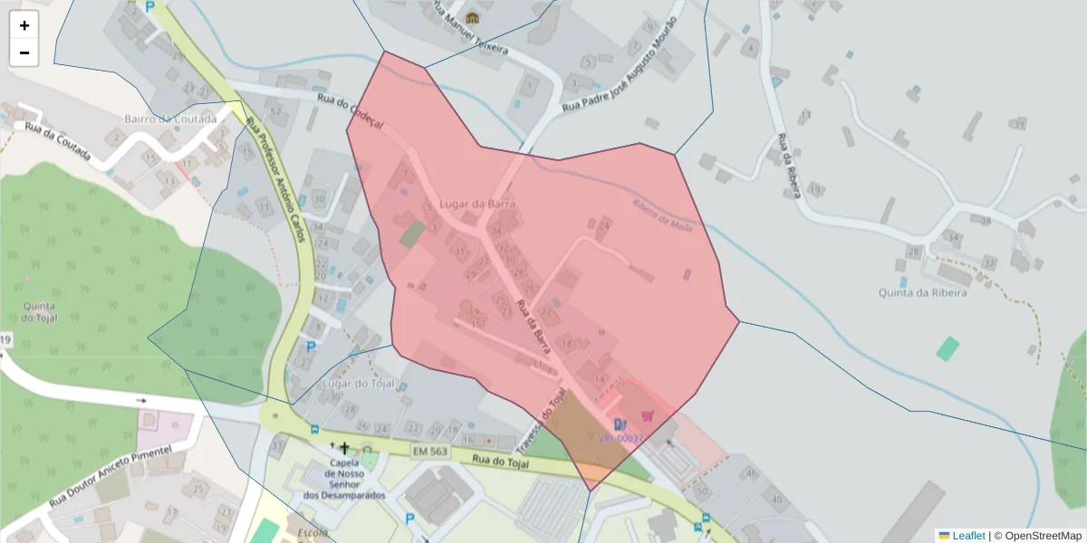 Mapa detalhado do código postal 5000-212 com limites, códigos postais vizinhos e agências dos correios