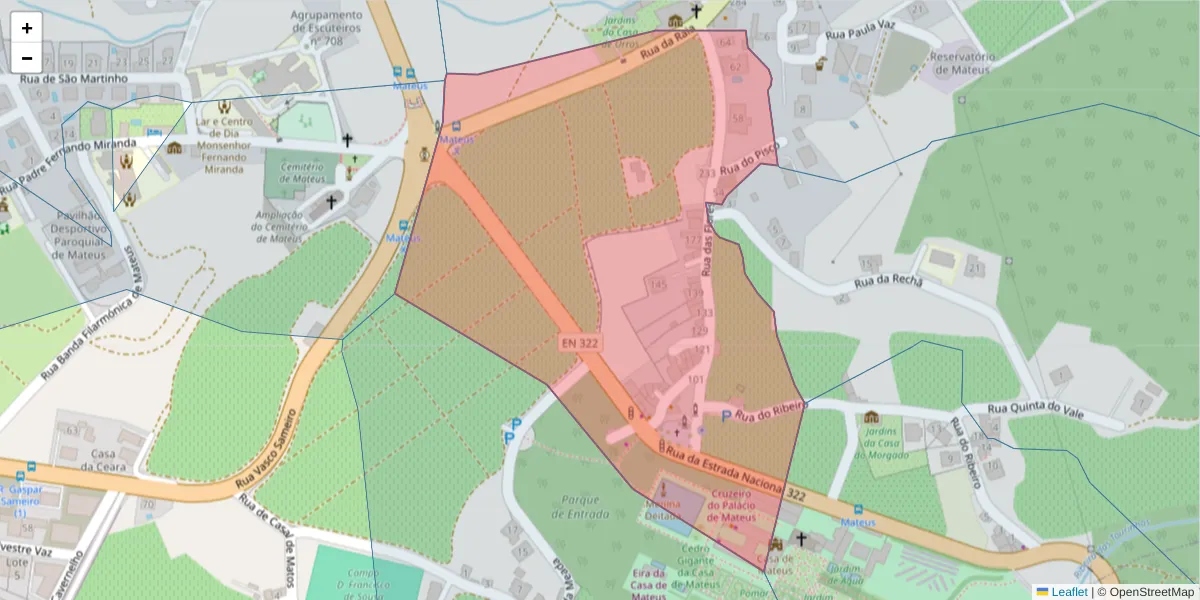 Mapa detalhado do código postal 5000-288 com limites, códigos postais vizinhos e agências dos correios