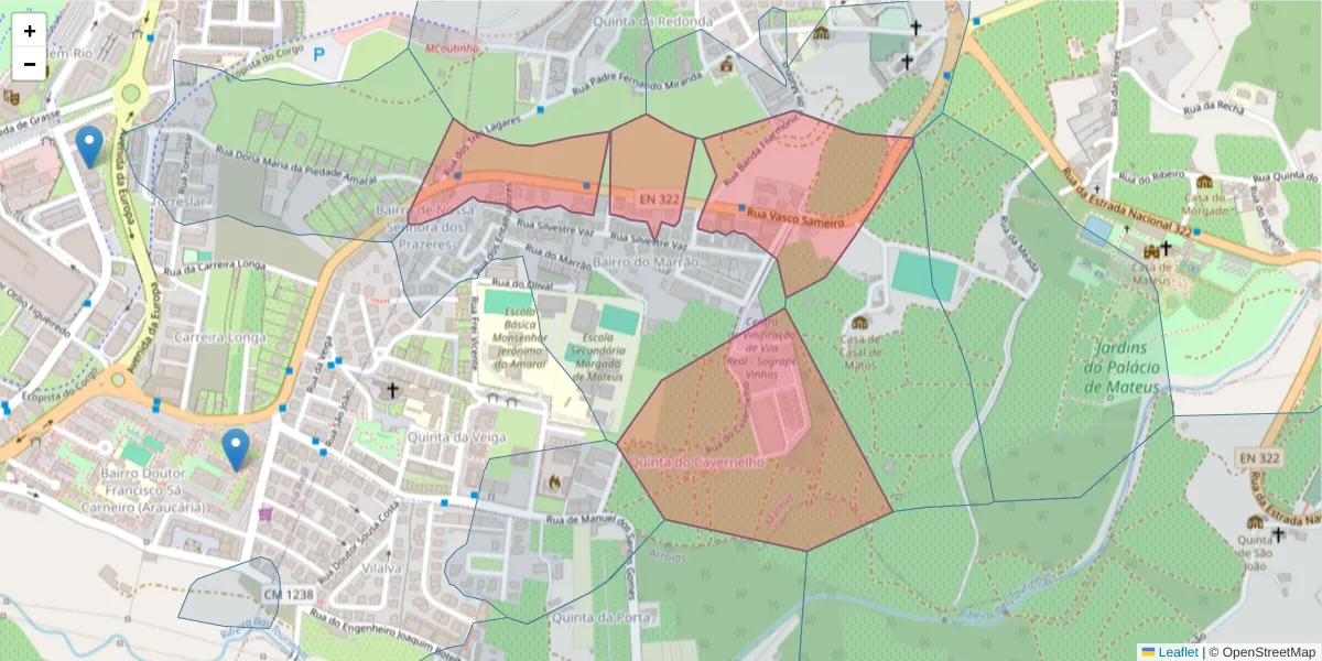 Mapa detalhado do código postal 5000-289 com limites, códigos postais vizinhos e agências dos correios