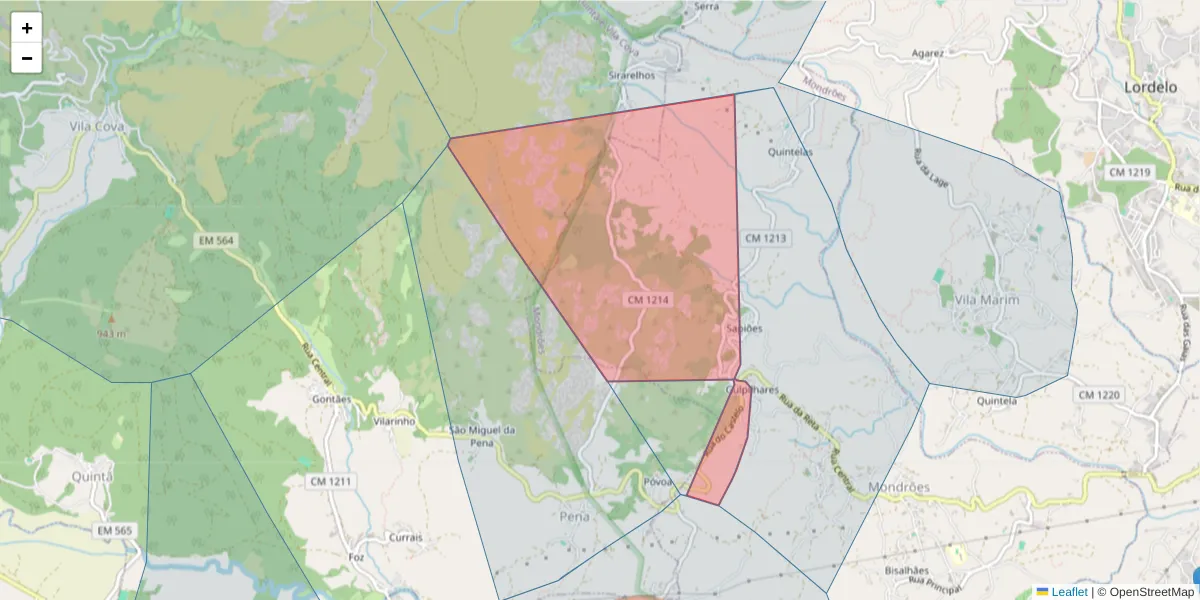 Mapa detalhado do código postal 5000-319 com limites, códigos postais vizinhos e agências dos correios
