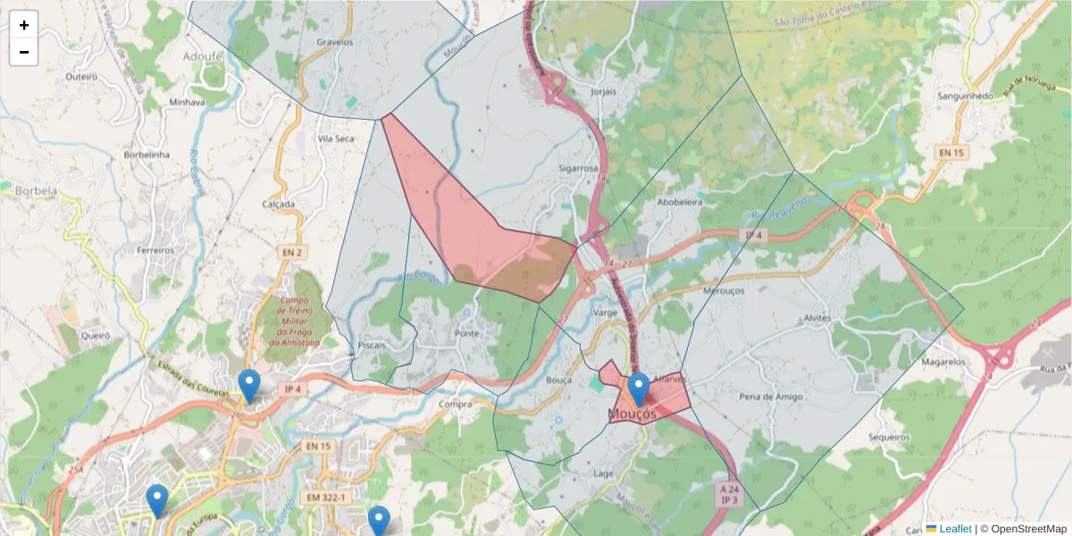 Mapa detalhado do código postal 5000-356 com limites, códigos postais vizinhos e agências dos correios