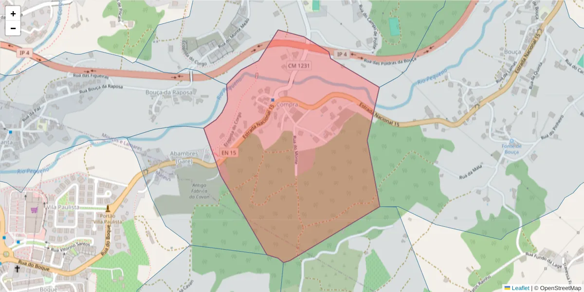 Mapa detalhado do código postal 5000-362 com limites, códigos postais vizinhos e agências dos correios