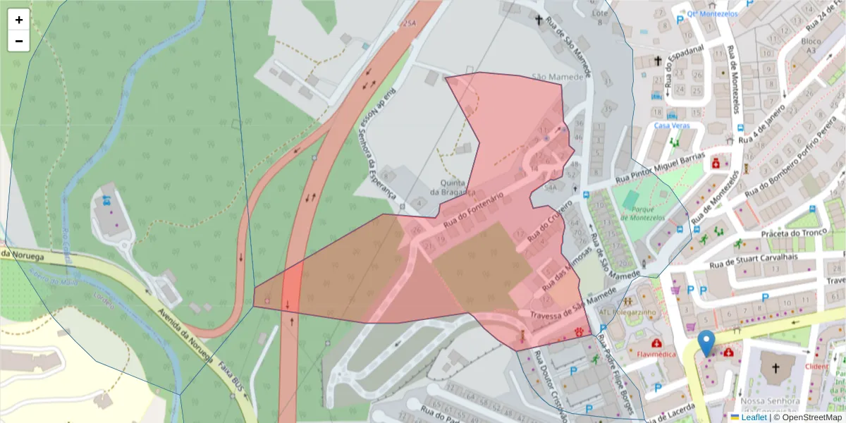 Mapa detalhado do código postal 5000-405 com limites, códigos postais vizinhos e agências dos correios