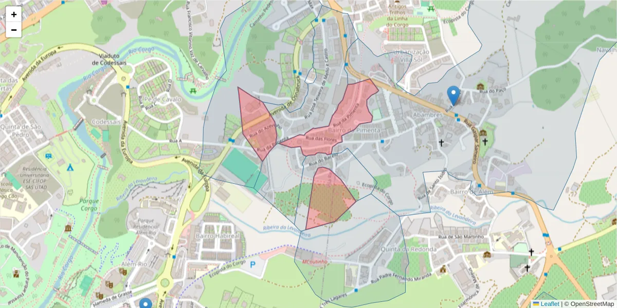Mapa detalhado do código postal 5000-408 com limites, códigos postais vizinhos e agências dos correios