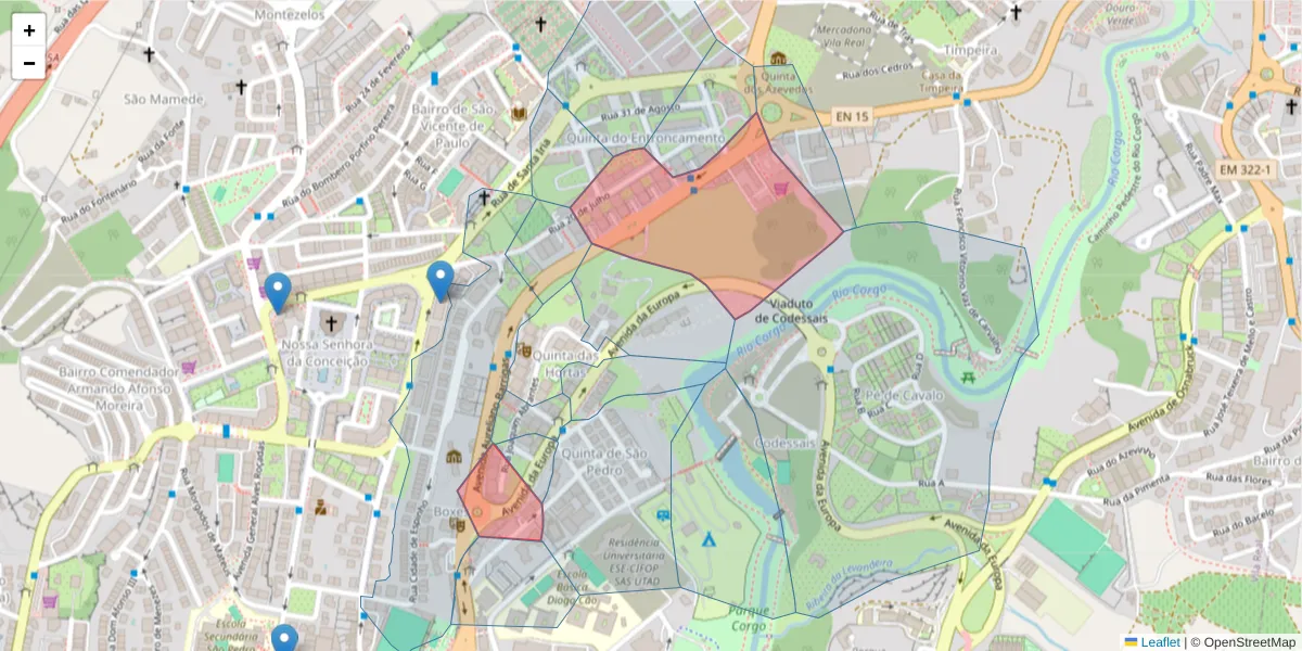 Mapa detalhado do código postal 5000-413 com limites, códigos postais vizinhos e agências dos correios