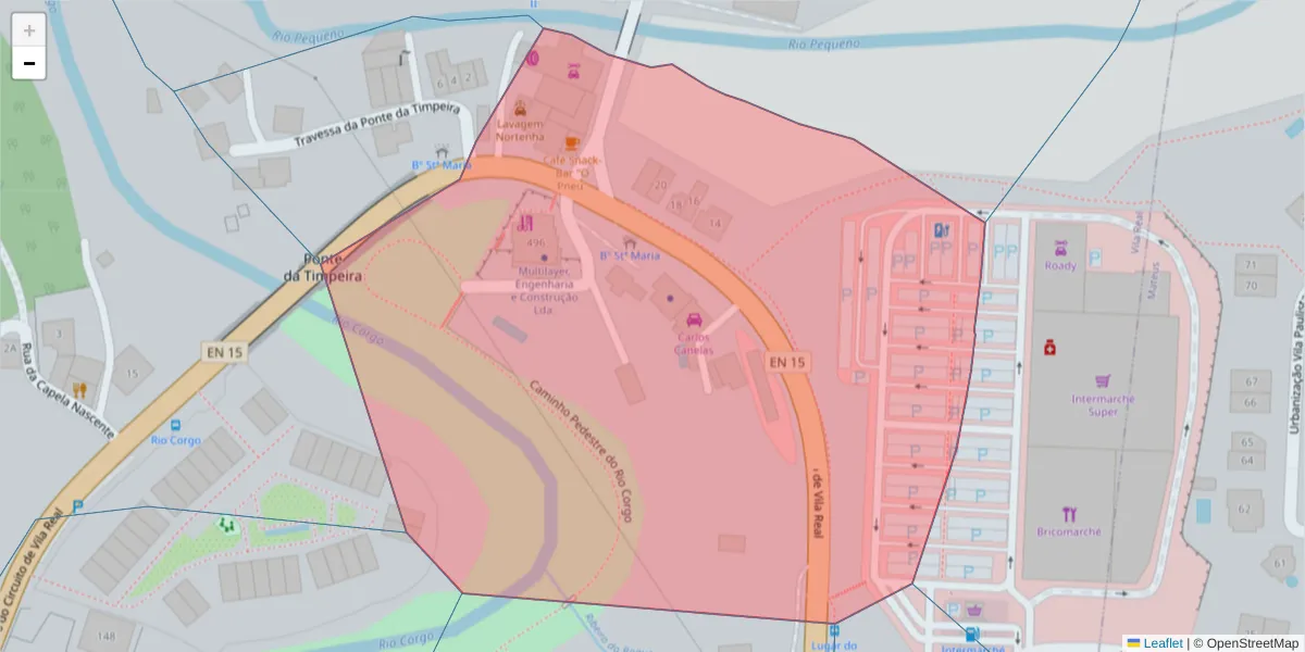 Mapa detalhado do código postal 5000-416 com limites, códigos postais vizinhos e agências dos correios