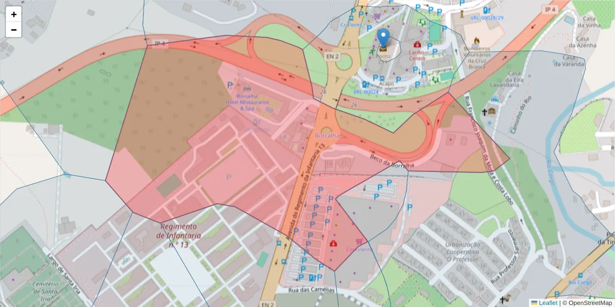 Mapa detalhado do código postal 5000-423 com limites, códigos postais vizinhos e agências dos correios