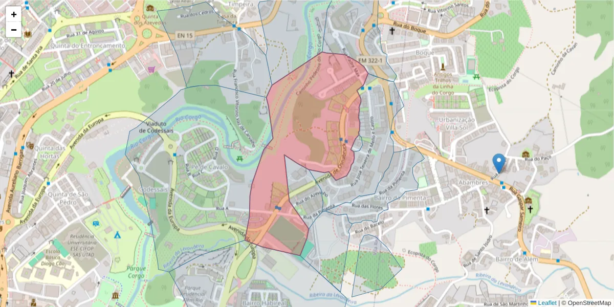 Mapa detalhado do código postal 5000-427 com limites, códigos postais vizinhos e agências dos correios