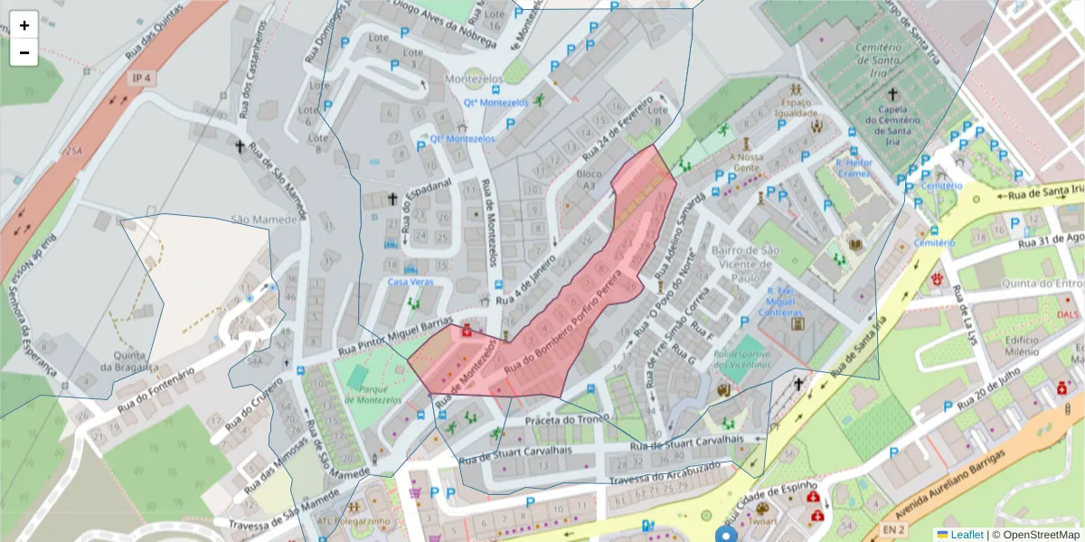 Mapa detalhado do código postal 5000-448 com limites, códigos postais vizinhos e agências dos correios