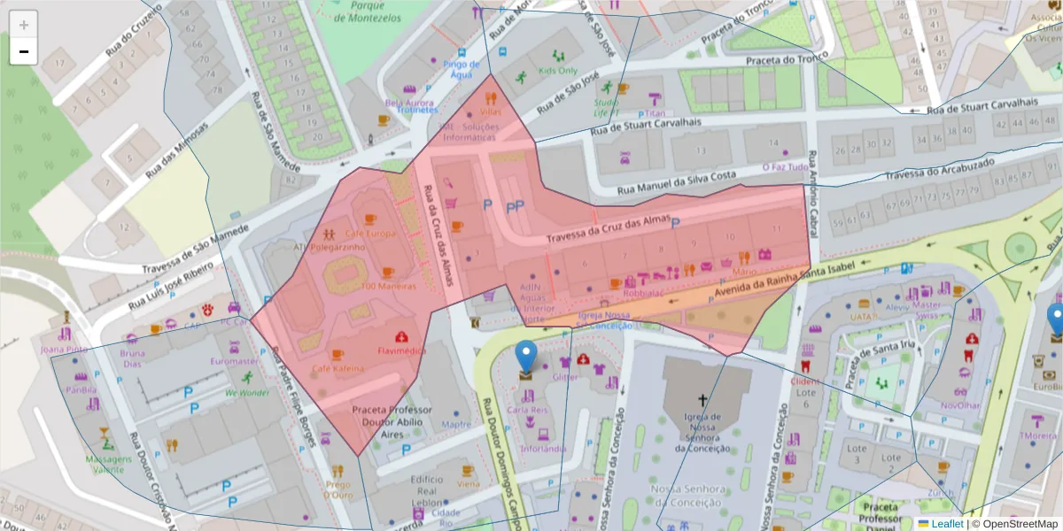 Mapa detalhado do código postal 5000-507 com limites, códigos postais vizinhos e agências dos correios