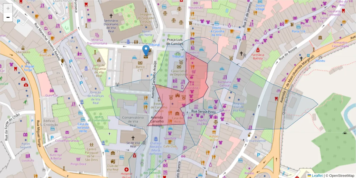 Mapa detalhado do código postal 5000-514 com limites, códigos postais vizinhos e agências dos correios