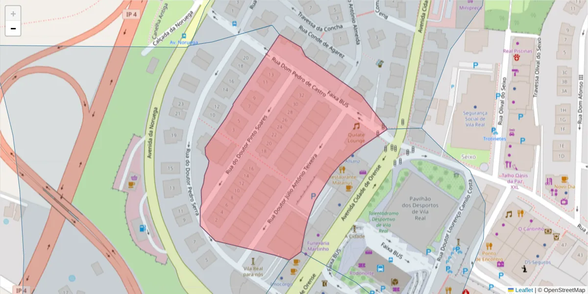 Mapa detalhado do código postal 5000-533 com limites, códigos postais vizinhos e agências dos correios