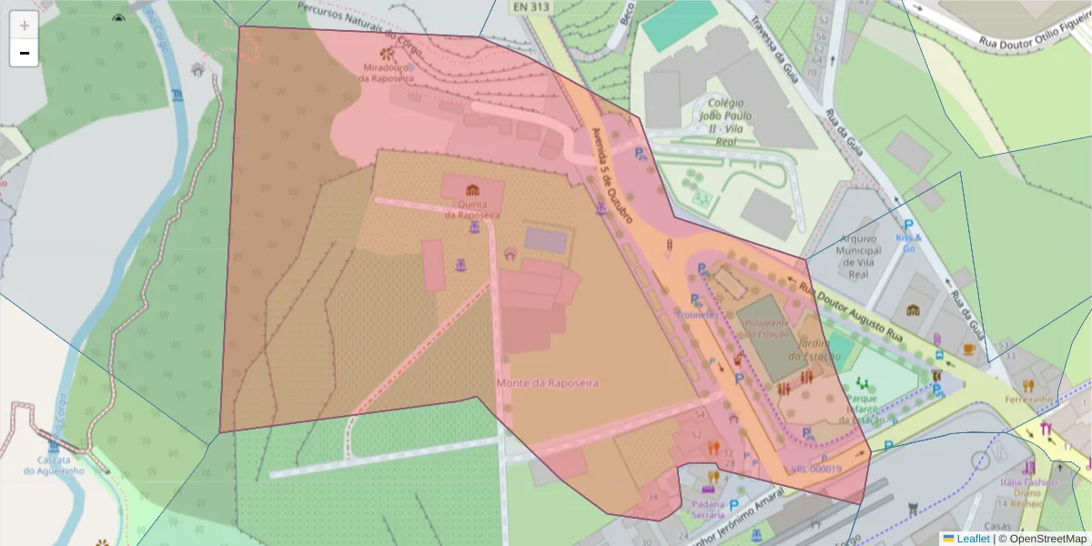 Mapa detalhado do código postal 5000-553 com limites, códigos postais vizinhos e agências dos correios