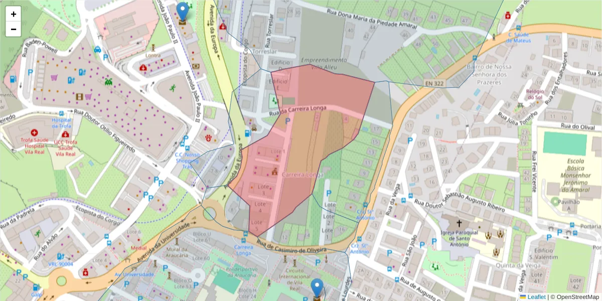 Mapa detalhado do código postal 5000-562 com limites, códigos postais vizinhos e agências dos correios