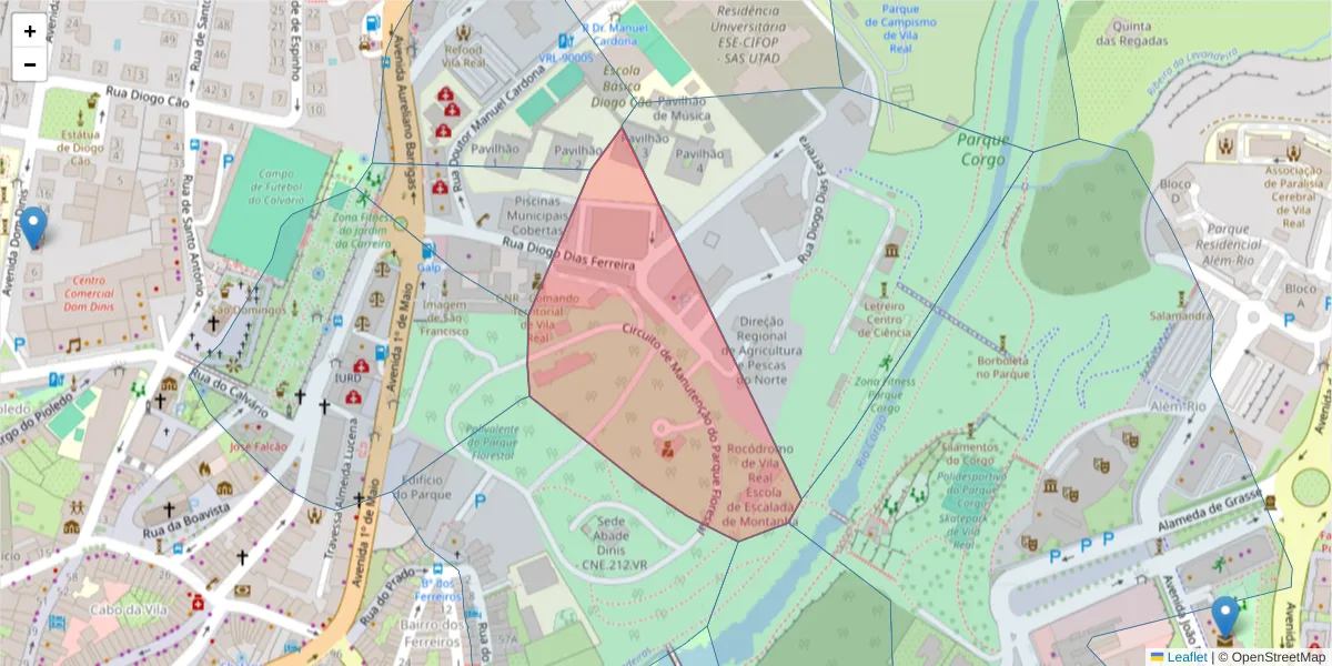 Mapa detalhado do código postal 5000-567 com limites, códigos postais vizinhos e agências dos correios