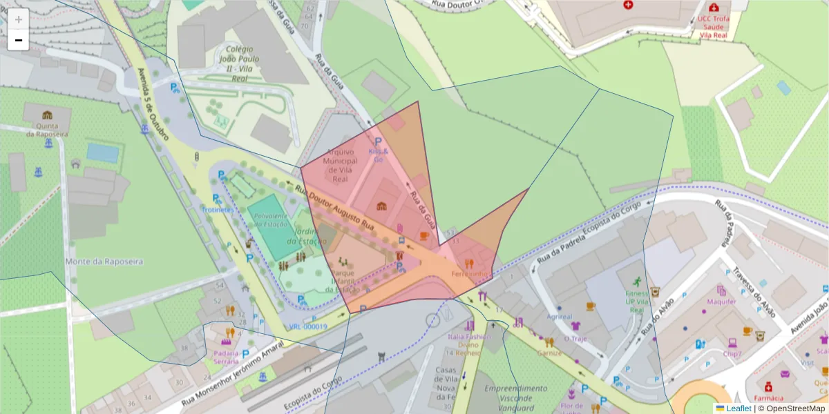 Mapa detalhado do código postal 5000-575 com limites, códigos postais vizinhos e agências dos correios