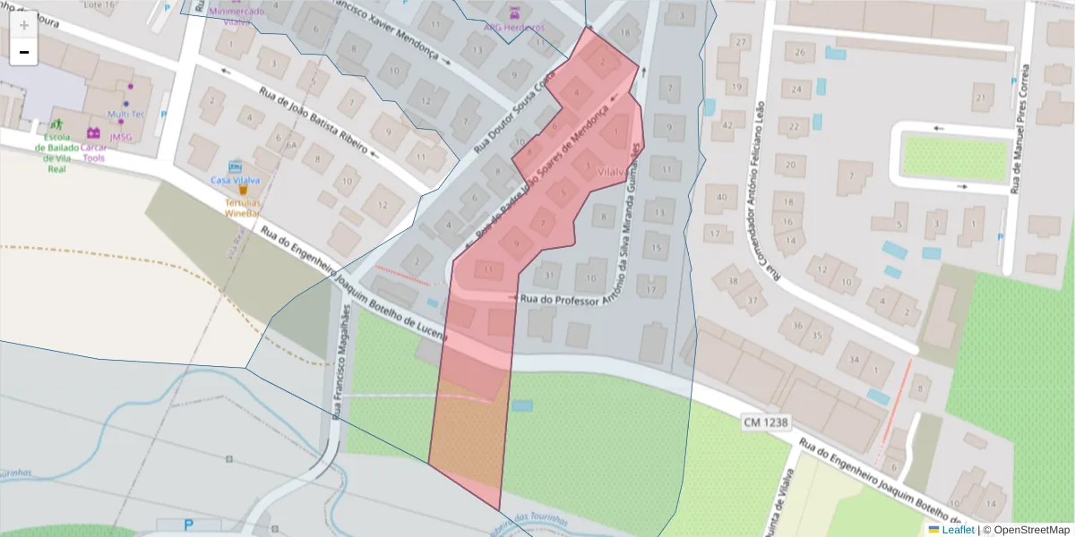 Mapa detalhado do código postal 5000-581 com limites, códigos postais vizinhos e agências dos correios