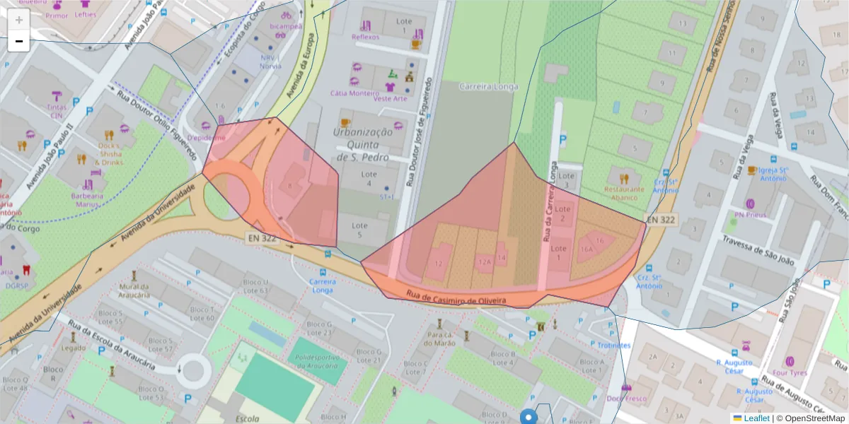 Mapa detalhado do código postal 5000-590 com limites, códigos postais vizinhos e agências dos correios